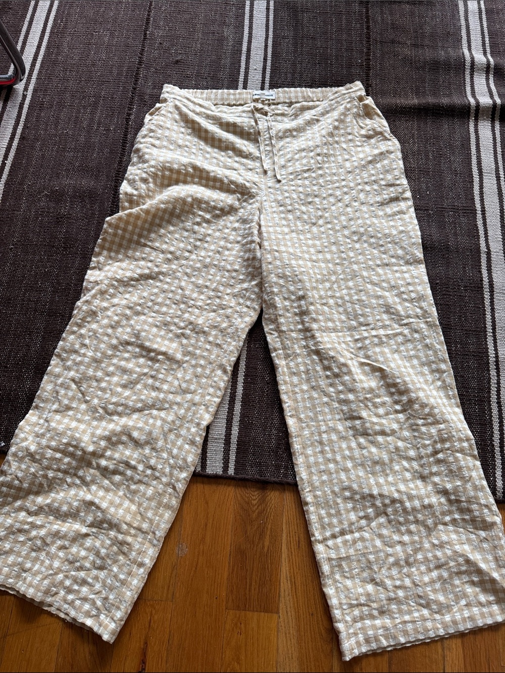 Wide-Leg Gingham Pants in Cream